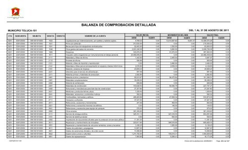 BALANZA DE COMPROBACION DETALLADA - Toluca