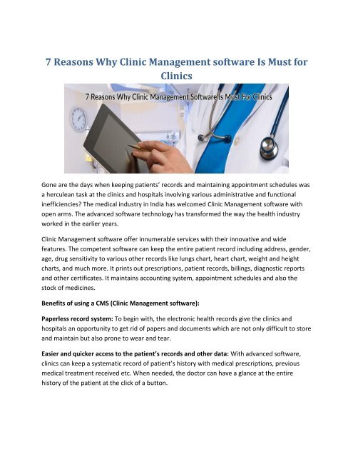 Clinic Management Software - 7 Reasons Why Clinic Management software Is Must For Clinics