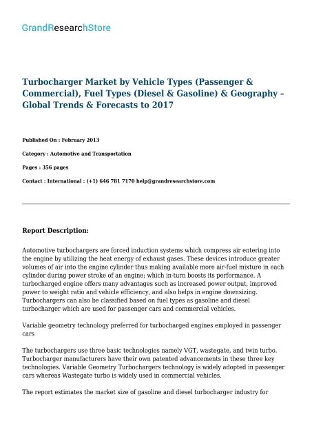 Turbocharger Market-Forecast to 2021