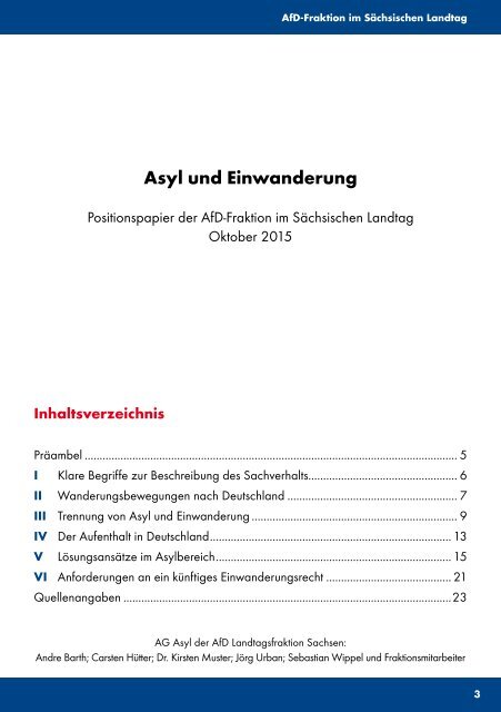 Asyl und Einwanderung - Positionspapiere der AfD-Fraktion im Sächsischen Landatag