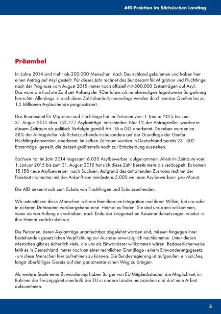 Asyl und Einwanderung - Positionspapiere der AfD-Fraktion im Sächsischen Landatag