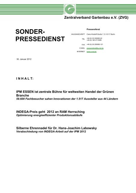 Pressedienst Nr - Zentralverband Gartenbau eV