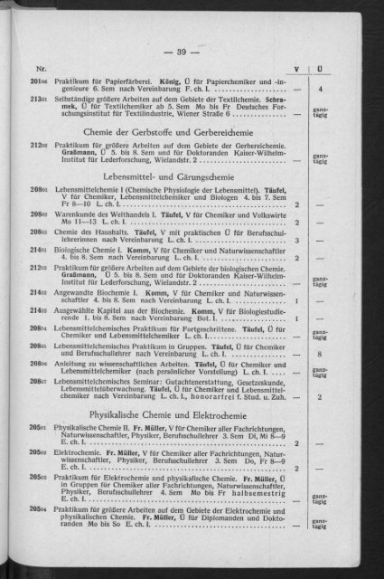 Vorlesungsverzeichnis Wintersemester 1943/44