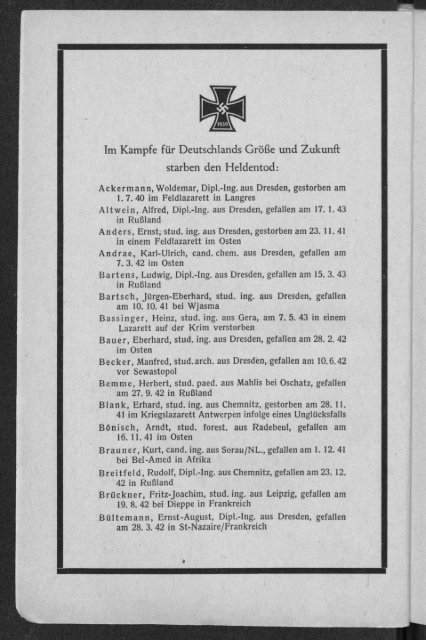 Vorlesungsverzeichnis Wintersemester 1943/44