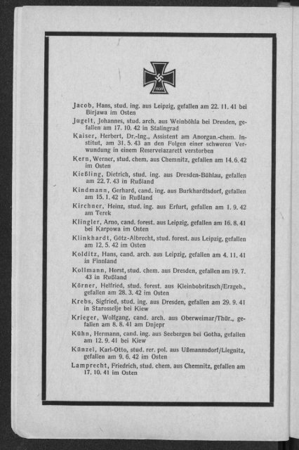 Vorlesungsverzeichnis Wintersemester 1943/44