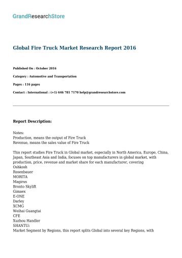 2016 Market Research Report on Global Fire Truck Industry