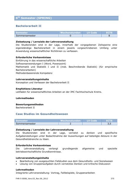 EXPORT-ORIENTED MANAGEMENT - IMC Fachhochschule Krems