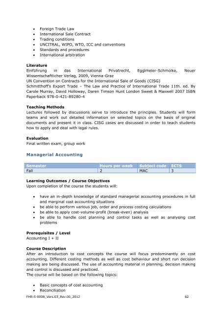 EXPORT-ORIENTED MANAGEMENT - IMC Fachhochschule Krems