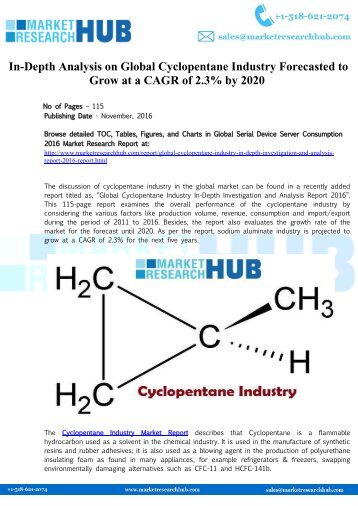 Global Cyclopentane Industry Forecasted to Grow at a CAGR of 2.3% by 2020