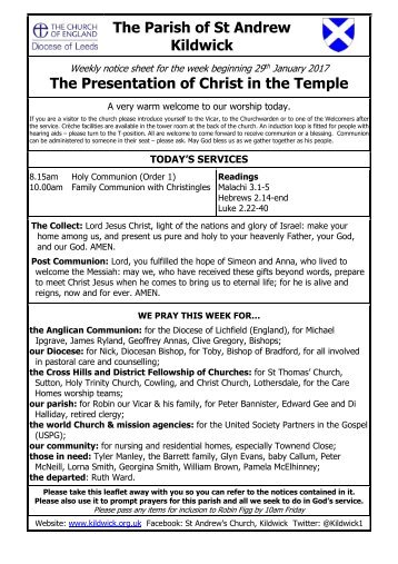 The Parish of St Andrew Kildwick The Presentation of Christ in the Temple