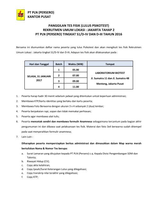 PT PLN (PERSERO) TINGKAT S1/D-IV DAN D-III TAHUN 2016