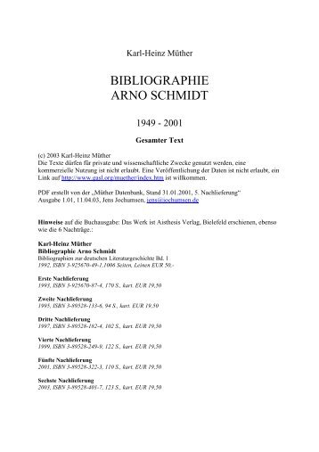 Bibliographie Arno Schmidt. 1949–2001 - GASL - Gesellschaft der ...