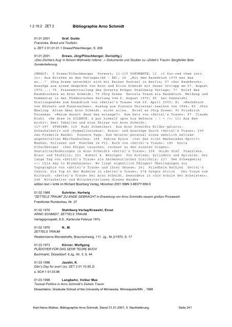 Bibliographie Arno Schmidt. 1949–2001 - GASL - Gesellschaft der ...