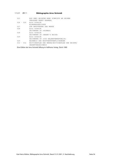 Bibliographie Arno Schmidt. 1949–2001 - GASL - Gesellschaft der ...