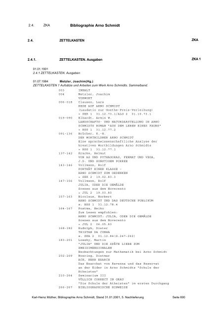 Bibliographie Arno Schmidt. 1949–2001 - GASL - Gesellschaft der ...