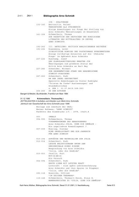 Bibliographie Arno Schmidt. 1949–2001 - GASL - Gesellschaft der ...