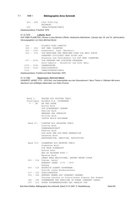 Bibliographie Arno Schmidt. 1949–2001 - GASL - Gesellschaft der ...