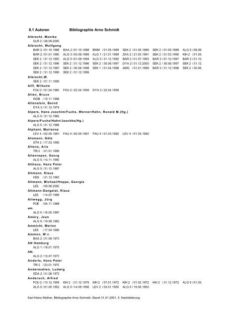 Bibliographie Arno Schmidt. 1949–2001 - GASL - Gesellschaft der ...