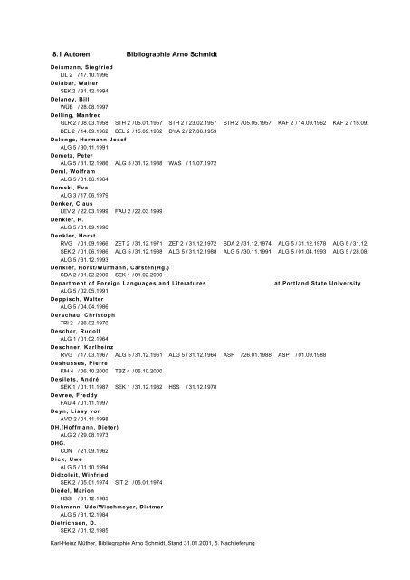 Bibliographie Arno Schmidt. 1949–2001 - GASL - Gesellschaft der ...