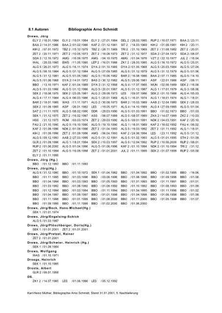 Bibliographie Arno Schmidt. 1949–2001 - GASL - Gesellschaft der ...