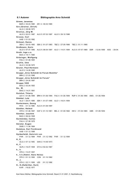 Bibliographie Arno Schmidt. 1949–2001 - GASL - Gesellschaft der ...