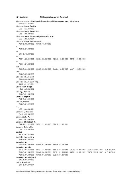 Bibliographie Arno Schmidt. 1949–2001 - GASL - Gesellschaft der ...