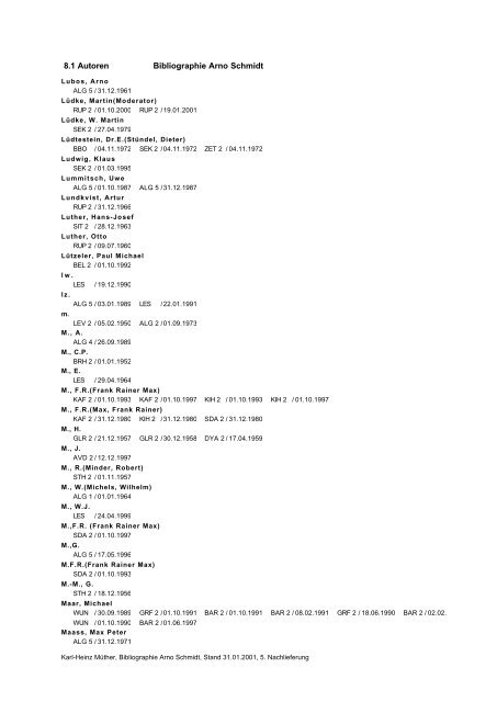 Bibliographie Arno Schmidt. 1949–2001 - GASL - Gesellschaft der ...