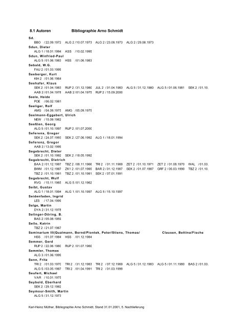 Bibliographie Arno Schmidt. 1949–2001 - GASL - Gesellschaft der ...