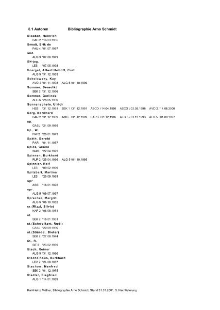 Bibliographie Arno Schmidt. 1949–2001 - GASL - Gesellschaft der ...