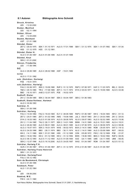 Bibliographie Arno Schmidt. 1949–2001 - GASL - Gesellschaft der ...