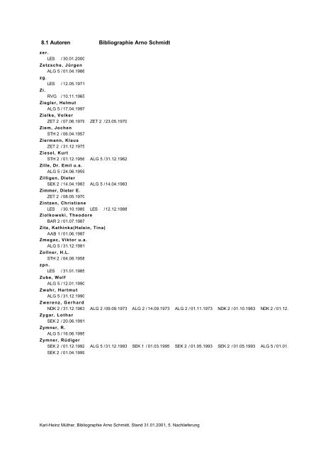 Bibliographie Arno Schmidt. 1949–2001 - GASL - Gesellschaft der ...