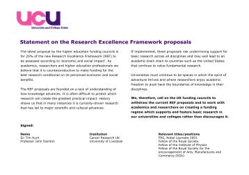 Statement on the Research Excellence Framework proposals - UCU