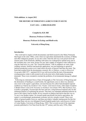 The History of Indigenous Agriculture in Southeast Asia