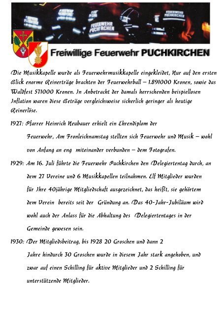 Chronik der Freiwilligen Feuerwehr  Puchkirchen am Trattberg