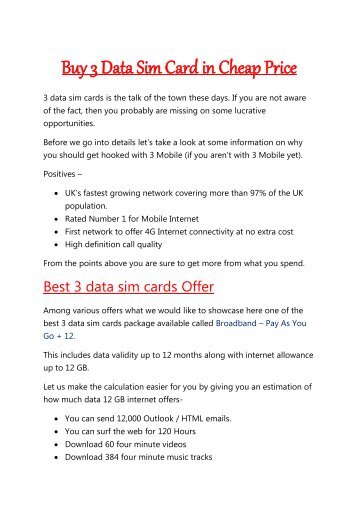 Buy 3 Data Sim Card in Cheap Price