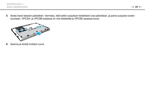 Sony VPCSE1S9E - VPCSE1S9E Istruzioni per l'uso Finlandese