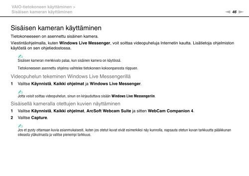 Sony VPCSE1S9E - VPCSE1S9E Istruzioni per l'uso Finlandese