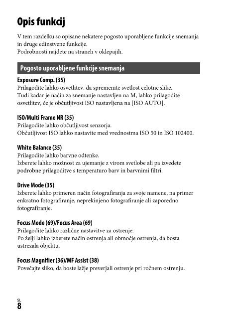 Sony DSC-RX1RM2 - DSC-RX1RM2 Istruzioni per l'uso Sloveno