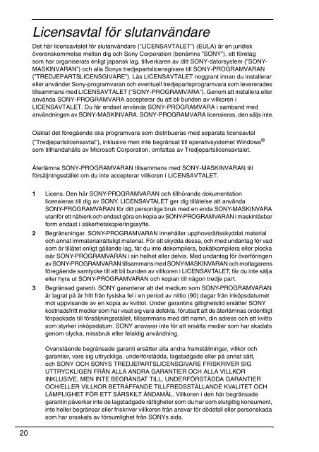 Sony VGN-SR4VR - VGN-SR4VR Documenti garanzia Svedese