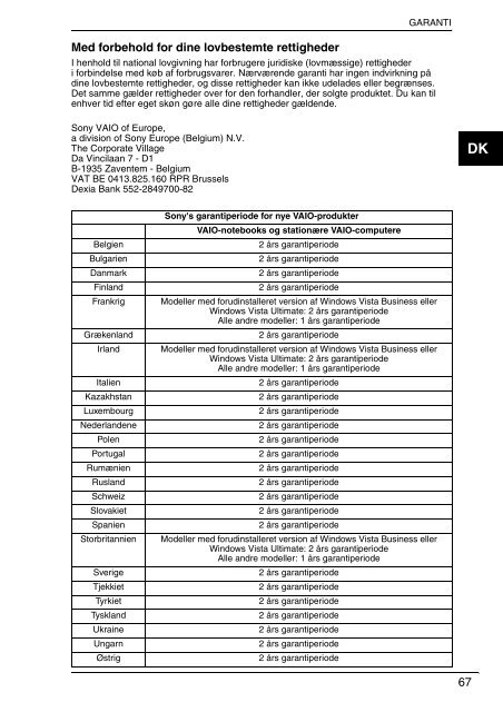 Sony VGN-SR4VR - VGN-SR4VR Documenti garanzia Svedese