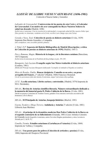 LLISTÁU DE LLIBRU VIEYO N’ASTURIANU (1696-1981)