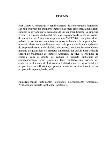 Ambiente e Mineração de Fosfato - Estudo de caso