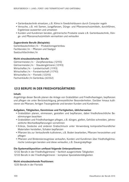 Klassifikation der Berufe 2010 - Statistik der Bundesagentur für Arbeit