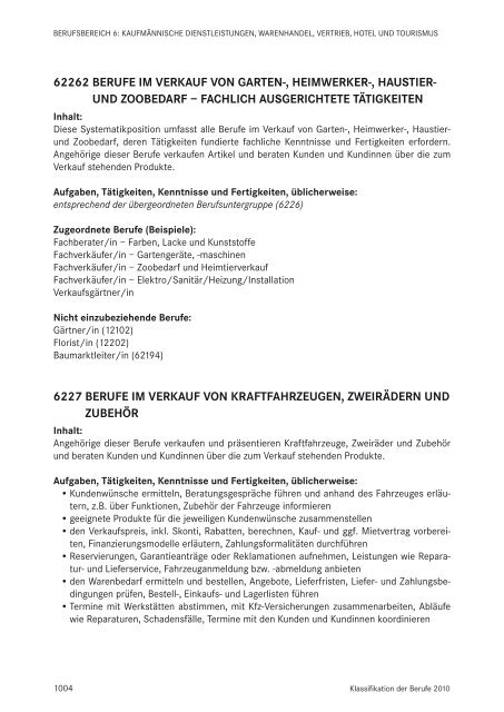 Klassifikation der Berufe 2010 - Statistik der Bundesagentur für Arbeit