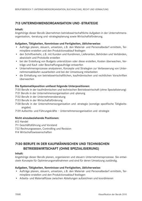 Klassifikation der Berufe 2010 - Statistik der Bundesagentur für Arbeit