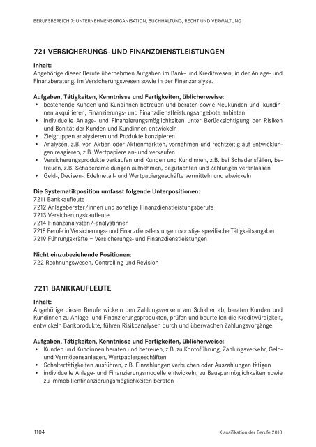 Klassifikation der Berufe 2010 - Statistik der Bundesagentur für Arbeit