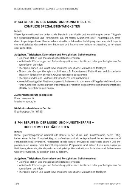 Klassifikation der Berufe 2010 - Statistik der Bundesagentur für Arbeit