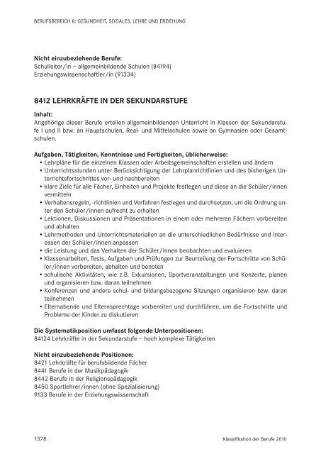 Klassifikation der Berufe 2010 - Statistik der Bundesagentur für Arbeit