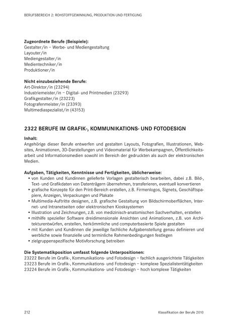 Klassifikation der Berufe 2010 - Statistik der Bundesagentur für Arbeit