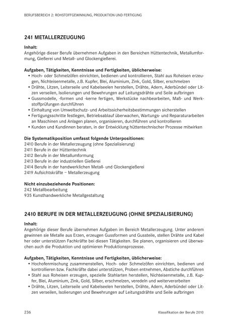 Klassifikation der Berufe 2010 - Statistik der Bundesagentur für Arbeit